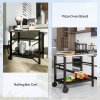Outsunny Outdoor Grill Dining Cart 2-Shelf Movable Pizza Oven Table Stand with Stainless Steel Top, Portable BBQ Trolley Food Prep Outdoor Kitchen BBQ Station with Hooks Wheels Handle, Charcoal Grey