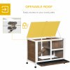 PawHut Rabbit Hutch Indoor Wooden Guinea Pig House Hamster Cage with Wheels, 2 Layers Bunny Cage with Openable Roof, 91.5 x 53.3 x 73 cm, Brown