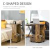 HOMCOM Mobile Sofa Side Table C-Shape End Table with Storage and Casters for Laptop Coffee Snack