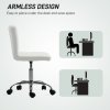 HOMCOM PU Leather Armless Office Chair, Modern Vanity Computer Swivel Chair with Rolling Wheels and Adjustable Height for Home Study, Bedroom, White