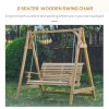 Outsunny 2 Seater Garden Swing Seat, Wooden Swing Chair Bench with Cup Holders for Outdoor Porch Patio, Natural