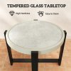 Outsunny Round Small Garden Table, 60cm Outdoor Side Table with Faux Marble Tempered Glass Top, Aluminium Frame for Garden, Patio, Balcony, Light Grey