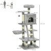PawHut 132cm Cat Tree for Large Cats, Cat Activity Centre with Scratching Posts, Hammock, Cat House, Bed, Perches, Ladder, for Indoor Use - Grey