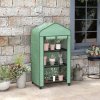 Outsunny 3 Tier Mini Greenhouse with Reinforced PE Cover and Wheels, Portable Small Greenhouse with Roll-up Door and Wire Shelves, 130H x 69W x 49D cm, Green