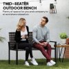 Outsunny 2 Seater Rattan Garden Bench, Outdoor Bench with Quick-Drying Cotton Padding, Wicker Garden Loveseat with Armrests, Steel Frame for Patio, Park, Mixed Grey