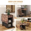 HOMCOM Folding Dining Table, Drop Leaf Table for Small Spaces, Foldable Table with Drawer and Storage Shelves for Kitchen, Dining Room, Rustic Brown