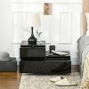 HOMCOM Bedside Table with LED Light, Nightstand with 2 Drawers and High Gloss Front, USB Powered Side Table with Remote for Bedroom, Living Room, Black