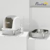 PawHut Stainless Steel Cat Litter Tray with Lid, High-Sided XL Enclosed Metal Litter Box for Big Cats with Scoop, Flip-Cover, Easy Clean