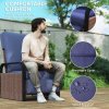 Outsunny Rattan Garden Recliner Chair, Reclining Rattan Chair with Adjustable Backrest and Footrest, Outdoor Lounge Sun Lounger with Cushion, Side Tray and Aluminium Armrests, Brown/Blue