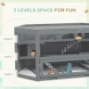 PawHut Wooden Large Hamster Cage Small Animal Exercise Play House 3 Tier with Sliding Tray, Seesaws, Water Bottle, Grey