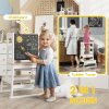 AIYAPLAY Toddler Tower, 2 in 1 Toddler Step Stool with Chalkboard, Safety Rail, Kids Standing Tower for Kitchen, Counter, Bathroom, Sink, White