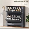 HOMCOM Narrow Shoe Cabinet, Space Saving Shoe Storage Cabinet with 2 Flip Drawers and Adjustable Shelves for 6-12 Pairs of Shoes for Hallways and Living Room, Charcoal Grey