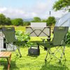 Outsunny Set of 2 Reclining Folding Camping Chair w/ Detachable Footrest, Storage Bag, Cup Holder & Headrest, Lightweight Portable Camp Chair for Beach, Picnic, Olive Green and Grey