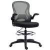 Vinsetto Draughtsman Chair with Flip-up Armrests, Mesh Standing Desk Chair with Lumbar Support and Adjustable Foot Ring for Bar Counter, Dark Grey