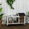 PawHut Wooden Rabbit Hutch with Wheels, Guinea Pig Cage, Small Animal House for Outdoor & Indoor with Slide-out Tray, 108 x 58 x 73.5cm, Brown