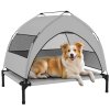 PawHut Elevated Dog Bed with Removable Canopy, Portable Cooling Raised Pet Cot with Breathable Mesh, Storage Bag, for Indoor Outdoor Use, for Small Medium Dogs, 76 x 61 x 70 cm, Light Grey