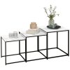 HOMCOM Nesting Tables Set of 3, Side End Table with Faux Marble Effect Top and Steel Legs for Living Room, Bedroom, White