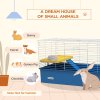 PawHut Guinea Pig Cage Chinchillas Rabbit Small Animal Cage with Ramp, Dish, Water Bottle, 99 x 52 x 53cm, Blue