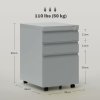 Vinsetto 3-Drawer Filing Cabinet with Lock, Mobile Steel File Cabinet for A4, Legal and Letter Size, Under Desk Drawers with Pre-Assembled Body for Home Office, 39 x 48 x 60 cm, Grey