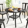 Outsunny 90 cm Garden Dining Table with 4-5 cm Parasol Hole, Round Outdoor Dining Table, Steel Garden Table with Slatted Metal Top and Wire Shelf for Balcony, Porch, Black