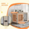 PawHut Dog Crate Furniture End Table w/ Soft Washable Cushion, Two Doors, Indoor Pet Kennel for Small Medium Large Dogs w/ Wire Mesh, Oak