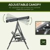 Outsunny 3 Seater Swing Chair, Garden Swing Seat Bench with Adjustable Canopy, Rattan Seat and Steel Frame for Patio, Yard, Dark Grey