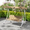 Outsunny 3 Seater Bench Pad, Garden Chair Cushion with Back and Ties for Indoor and Outdoor Use, 98 x 150 cm, Khaki