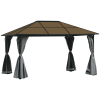 Outsunny 3 x 4m Garden Aluminium Gazebo Hardtop Roof Canopy Marquee Party Tent Patio Outdoor Shelter with Mesh Curtains & Side Walls - Grey