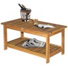 Outsunny Wooden Garden Coffee Table, Outdoor Side Table with Bottom Storage Shelf for Patio, Deck, Lawn, Garden, 90 x 45 x 43 cm, Teak