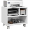 HOMCOM 2-Tier Printer Stand with Storage, Under Desk Printer Cart on Wheels with 3 Compartments, Desktop Printer Table for Home Office, White