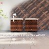 Outsunny Set of 2 Rattan Storage Ottoman, Outdoor Footstool with Removable Cushions, Garden Storage Seat for Balcony, Porch, Living Room, Beige