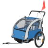 HOMCOM 2 Seat Bike Trailer for Kids, Baby Bike Stroller with 5 Point Harness, Child Bicycle Trailer with Safety Flag, Reflectors, Windproof Curtain, for 18+ Months, Blue