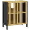 HOMCOM Under Sink Bathroom Cabinet, Bamboo Sink Storage Cabinet, Bathroom Vanity Unit with 2 Slat Doors, Adjustable Shelf and U-Shape Slot for Pipe Fit