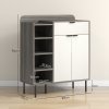HOMCOM Shoe Cabinet, Hallway Shoe Storage Cabinet with 4-Tier Open Shelf, Double Doors and 3 Adjustable Shelves for 12 Pairs of Shoes, Graphite Wood Effect