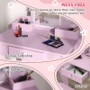 ZONEKIZ Kids Dressing Table, Kids Vanity Table, Girls Dressing Table with Mirror, Stool, Drawer, Storage Boxes, Cloud Design, for Ages 3-6 Years - Pink