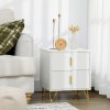 HOMCOM Modern 2 Drawer Dresser, Fluted Bedroom Dresser Chest of Drawers with Metal Legs and Steel Handles for Bedroom, White