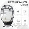 Outsunny 360 Swivel Egg Chair, Garden Rattan Swivel Chair with Thickened Cushion and Pillow, 150 KG Capacity for Indoor Outdoor, Balcony, Patio, Black