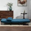 HOMCOM 2 Seater Sofa Bed, Click Clack Convertible Bed Settee, Modern Velvet Feel Fabric Sofa Couch with 2 Tufted Cushions, Wood Armrests for Living Room, Bedroom, Guest Room, Navy Blue