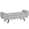HOMCOM Storage Ottoman with Armrest, Upholstered Linen Storage Bench, Window Seat with Rubberwood Legs, Footstool for Bedroom Living Room, Hallway, Dark Grey