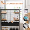 PawHut Large Hamster Cage, Gerbil Cage with Wheels, Tubes, Storage Shelf, Ramps, Running Wheel, Food Dish, Water Bottle, for Syrian Hamster - Black
