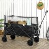 Outsunny 180L Festival Trolley on Wheels, Folding Camping Trolley Cart with Extendable Side Walls and Telescopic Handle, for Garden Beach Fishing, Black
