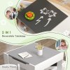 HOMCOM 3 Piece Kids Table and Chair Set, 3 in 1 Design Kids Desk and Chair Set with Blackboard, Storage, Bookshelves, for Nursery, Playroom, Classroom - Grey