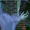 HOMCOM 6ft Outdoor Halloween Decoration Witch with Pumpkin, Standing Skeleton Witch Prop Life Size with Sound and Motion Activated, Light Up Eyes, Laughing Sound, Posable Arms, White