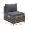 Outsunny Armless Rattan Garden Chair, Outdoor Rattan Chair with Cushions, PE Wicker Garden Furniture with Steel Frame, Adjustable Footpads for Garden, Terrace, Deep Grey