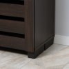 HOMCOM Narrow Shoe Cabinet for Entryway, 5-Tier Slim Shoe Storage Cabinet with 2 Slatted Doors and Adjustable Shelves for 15 Pairs, Dark Brown
