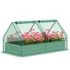 Outsunny Raised Garden Bed with Mini Greenhouse, Outdoor Metal Planter Box with Cover, for Herbs and Vegetables, Use for Patio, Garden, Balcony, Green and Dark Grey