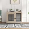 PawHut Dog Crate Furniture End Table w/ Soft Washable Cushion, Two Doors, Indoor Pet Kennel for Small Medium Large Dogs w/ Wire Mesh, Oak