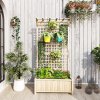 Outsunny Wood Planter with Trellis for Climbing Plants, Raised Bed, Planter Box with Drainage Holes to Grow Vegetables, Herbs and Flowers for Garden, Patio, Yard, Natural Wood Finish