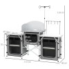 Outsunny Folding Camping Kitchen, Portable Aluminium Camping Table with 3 Fabric Cupboards, Windshield, Light Stand, Carrying Bag for BBQ, RV, Picnic, Grey