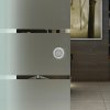 HOMCOM 90cm Sliding Glass Door with Hardware Track Kit, Frosted Tempered Glass with Stripe Pattern, Round Handle